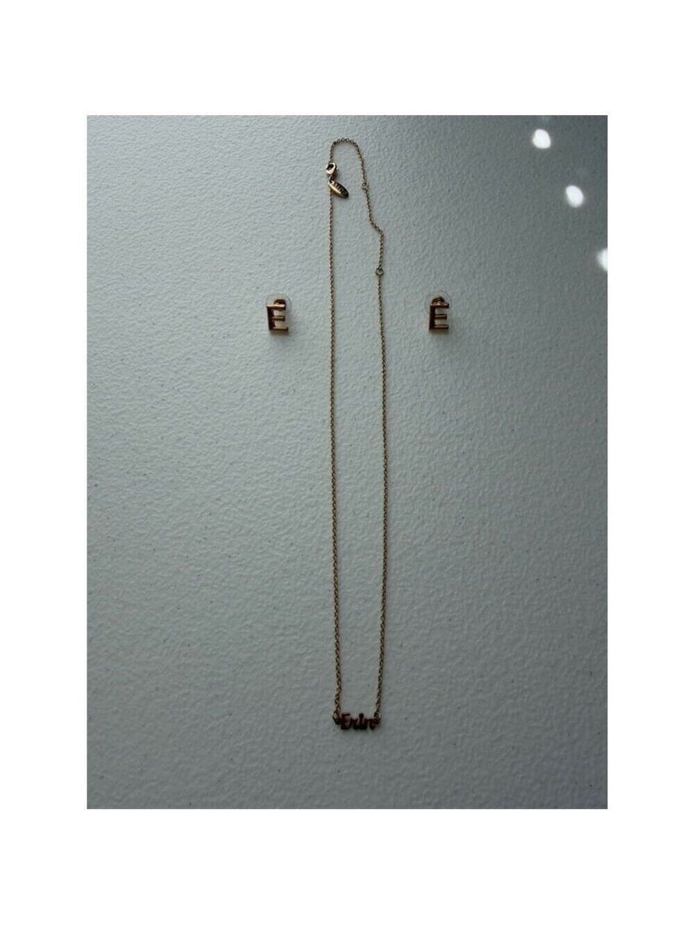Gold-Tone Erin Necklace and E Stud Set - Gold Color